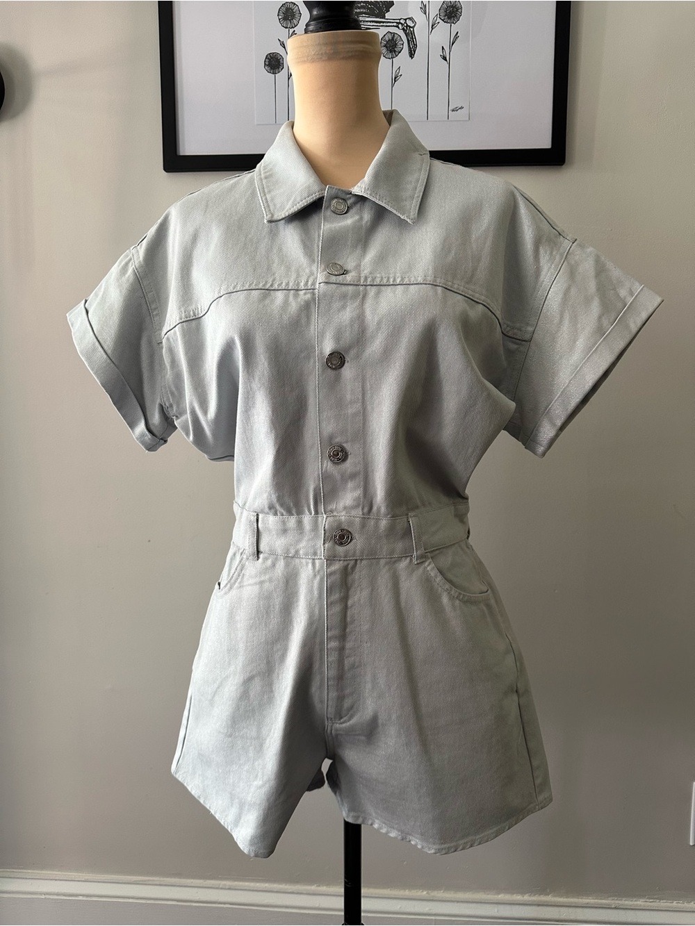 Zara Light Gray Denim Romper